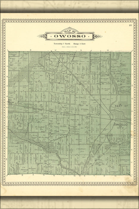 24"x36" Gallery Poster, Map of Owosso michigan 1895