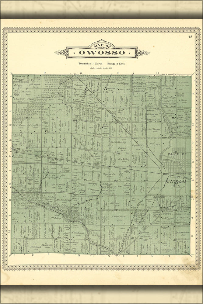 24"x36" Gallery Poster, Map of Owosso michigan 1895