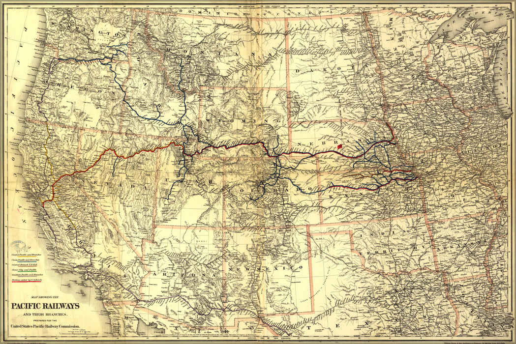 24"x36" Gallery Poster, Map of Pacific transcontinental Railroads 1887