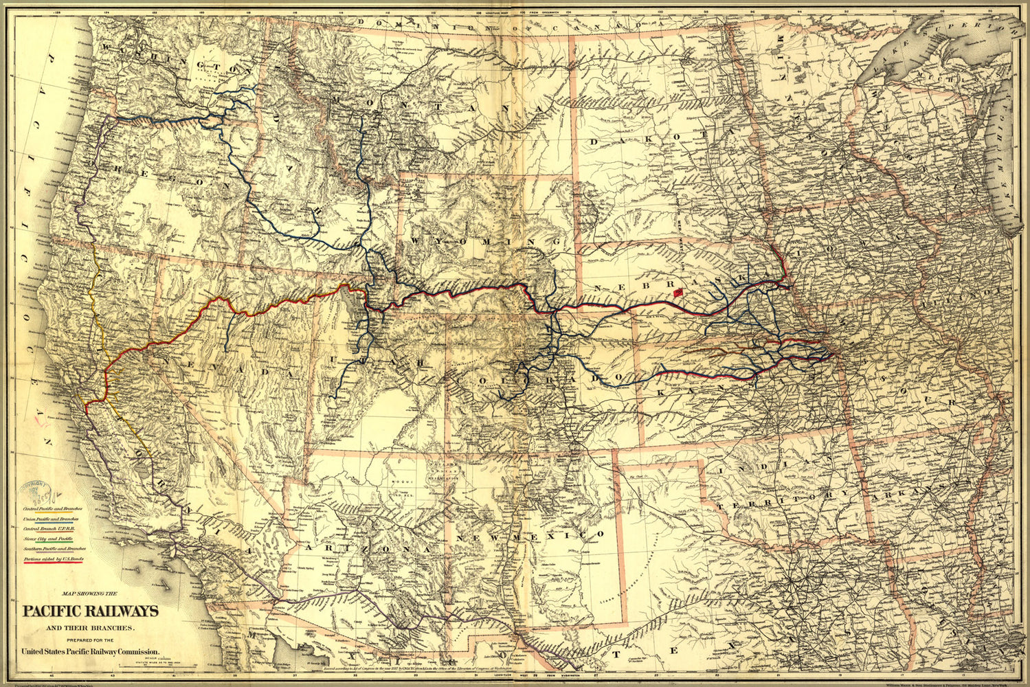 24"x36" Gallery Poster, Map of Pacific transcontinental Railroads 1887
