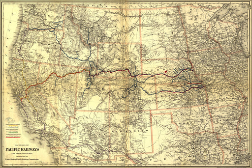 24"x36" Gallery Poster, Map of Pacific transcontinental Railroads 1887