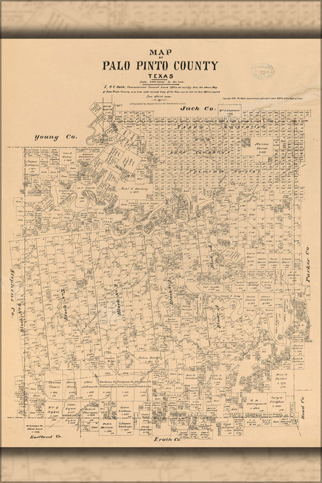 24"x36" Gallery Poster, Map of Palo Pinto County, Texas 1879