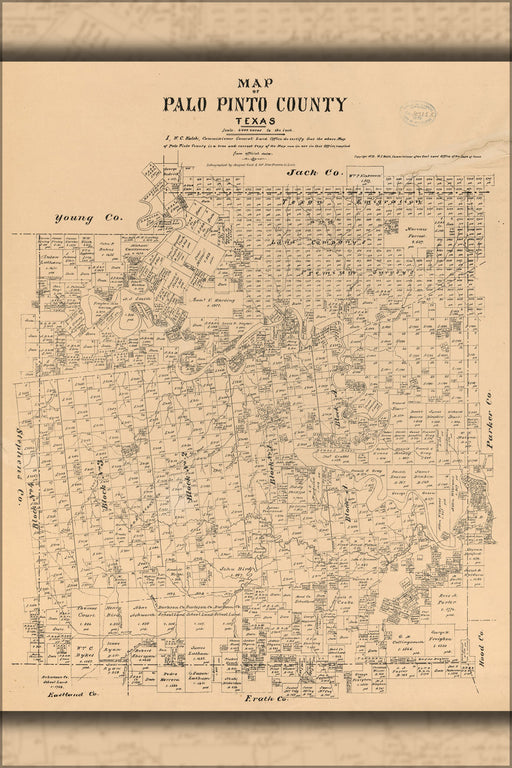 24"x36" Gallery Poster, Map of Palo Pinto County, Texas 1879