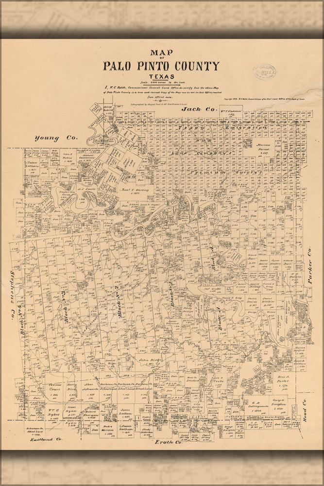 24"x36" Gallery Poster, Map of Palo Pinto County, Texas 1879