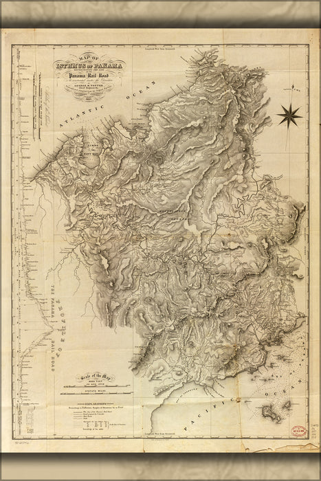 24"x36" Gallery Poster, Map of Panama showing Panama RailRoad 1857