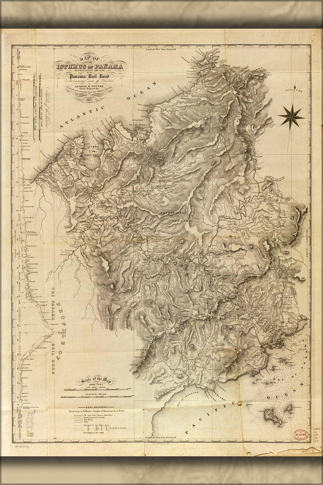 24"x36" Gallery Poster, Map of Panama showing Panama RailRoad 1857