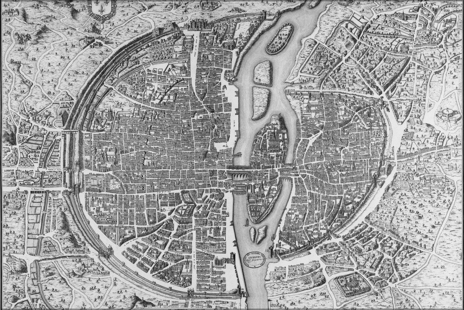 24"x36" Gallery Poster, Map of Paris France 1552 original 1756 this copy