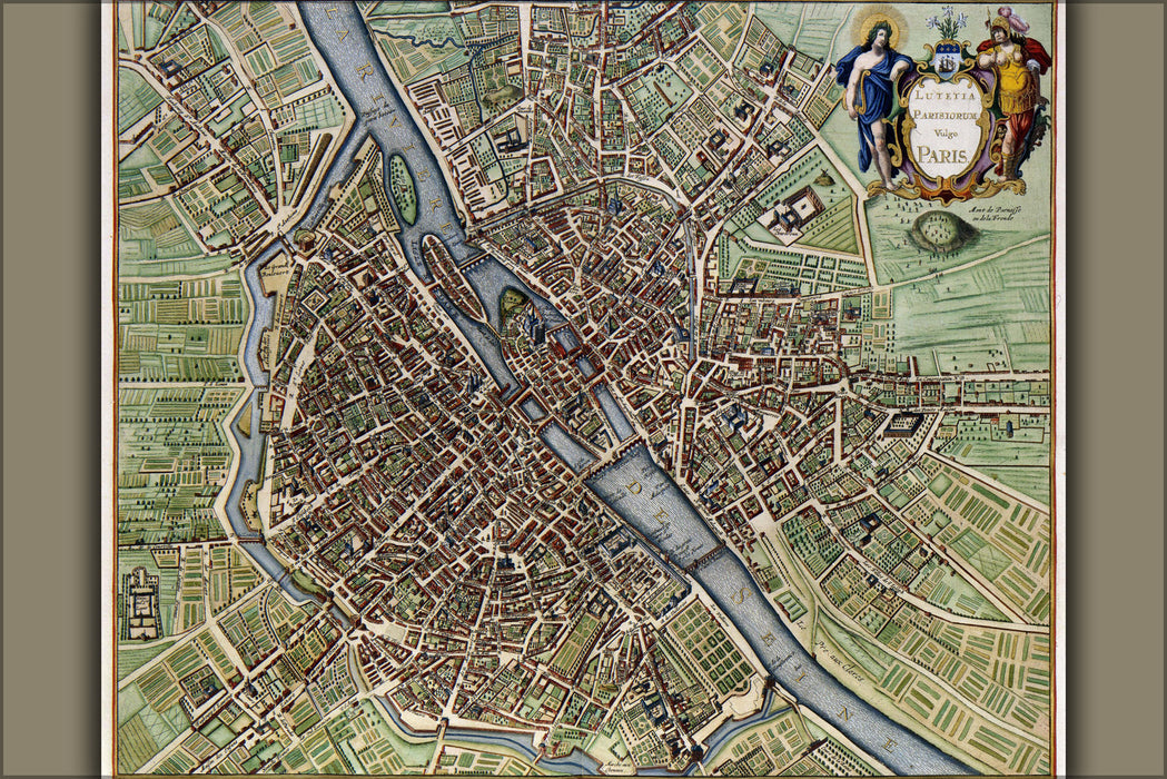 24"x36" Gallery Poster, Map of Paris France 1640s