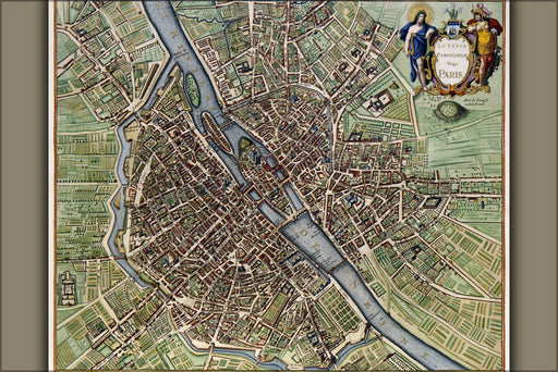 24"x36" Gallery Poster, Map of Paris France 1640s