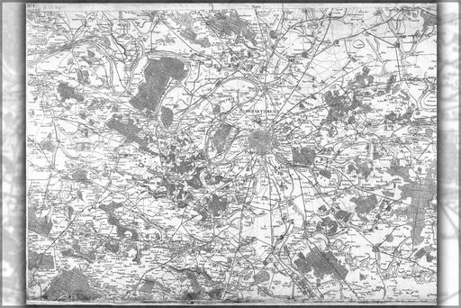24"x36" Gallery Poster, Map of Paris france and suburbs in 1750 map