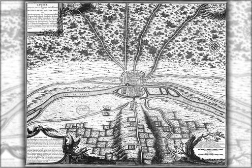 24"x36" Gallery Poster, Map of Paris france circa 508 at around the time of the first Frankish kings, as drawn in 1705