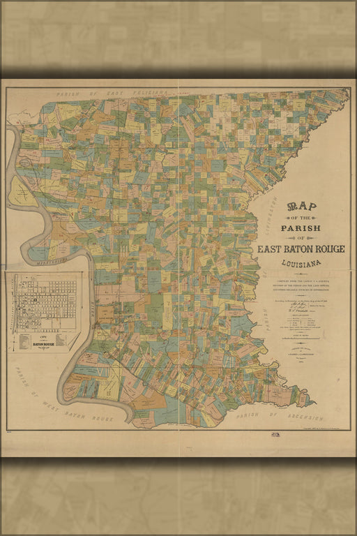 24"x36" Gallery Poster, Map of Parish of East Baton Rouge, Louisiana 1895