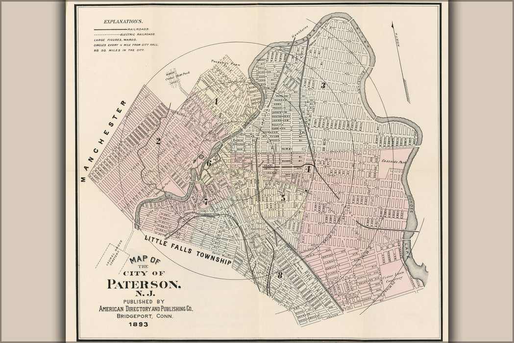 24"x36" Gallery Poster, Map of Paterson, New Jersey 1893