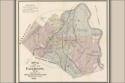 24"x36" Gallery Poster, Map of Paterson, New Jersey 1893