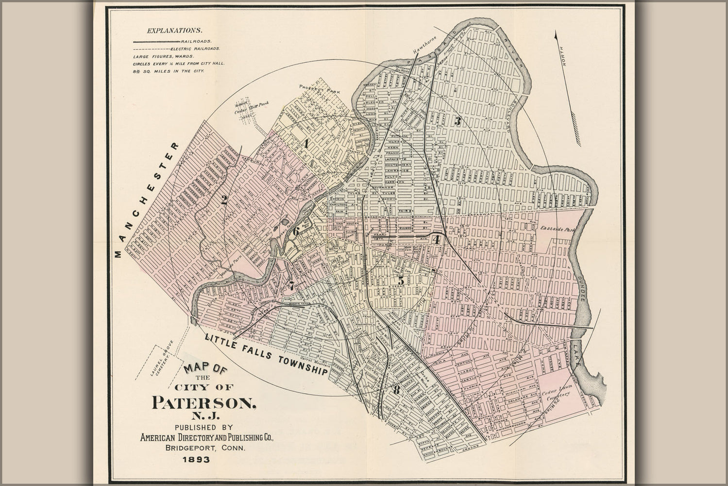 24"x36" Gallery Poster, Map of Paterson, New Jersey 1893