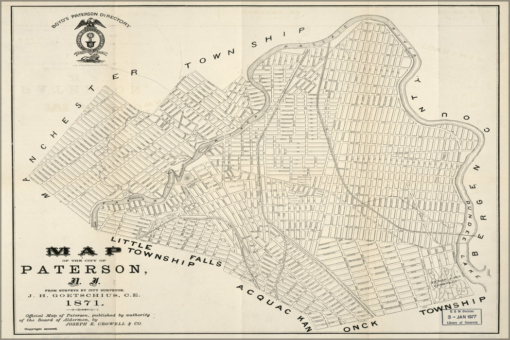 24"x36" Gallery Poster, Map of Paterson, New jersey 1871