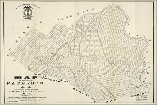 24"x36" Gallery Poster, Map of Paterson, New jersey 1871