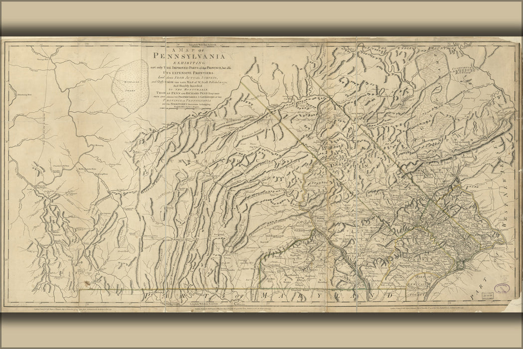 24"x36" Gallery Poster, Map of Pennsylvania 1775 P100