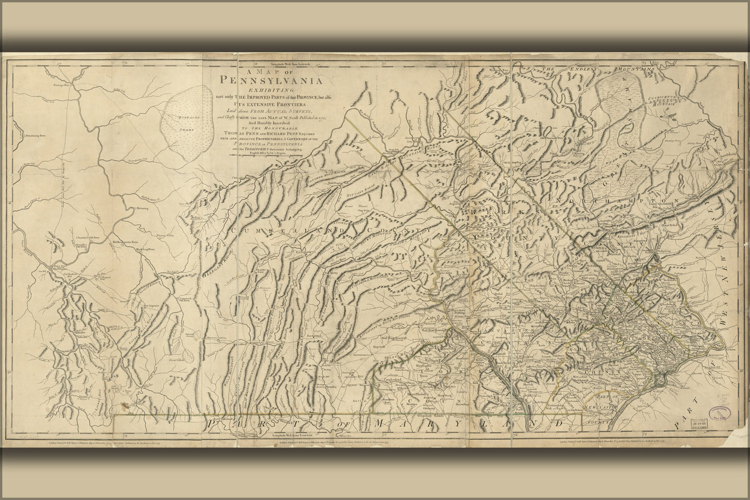 24"x36" Gallery Poster, Map of Pennsylvania 1775 P100