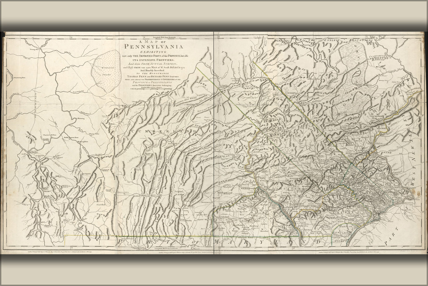 24"x36" Gallery Poster, Map of Pennsylvania 1775 p101