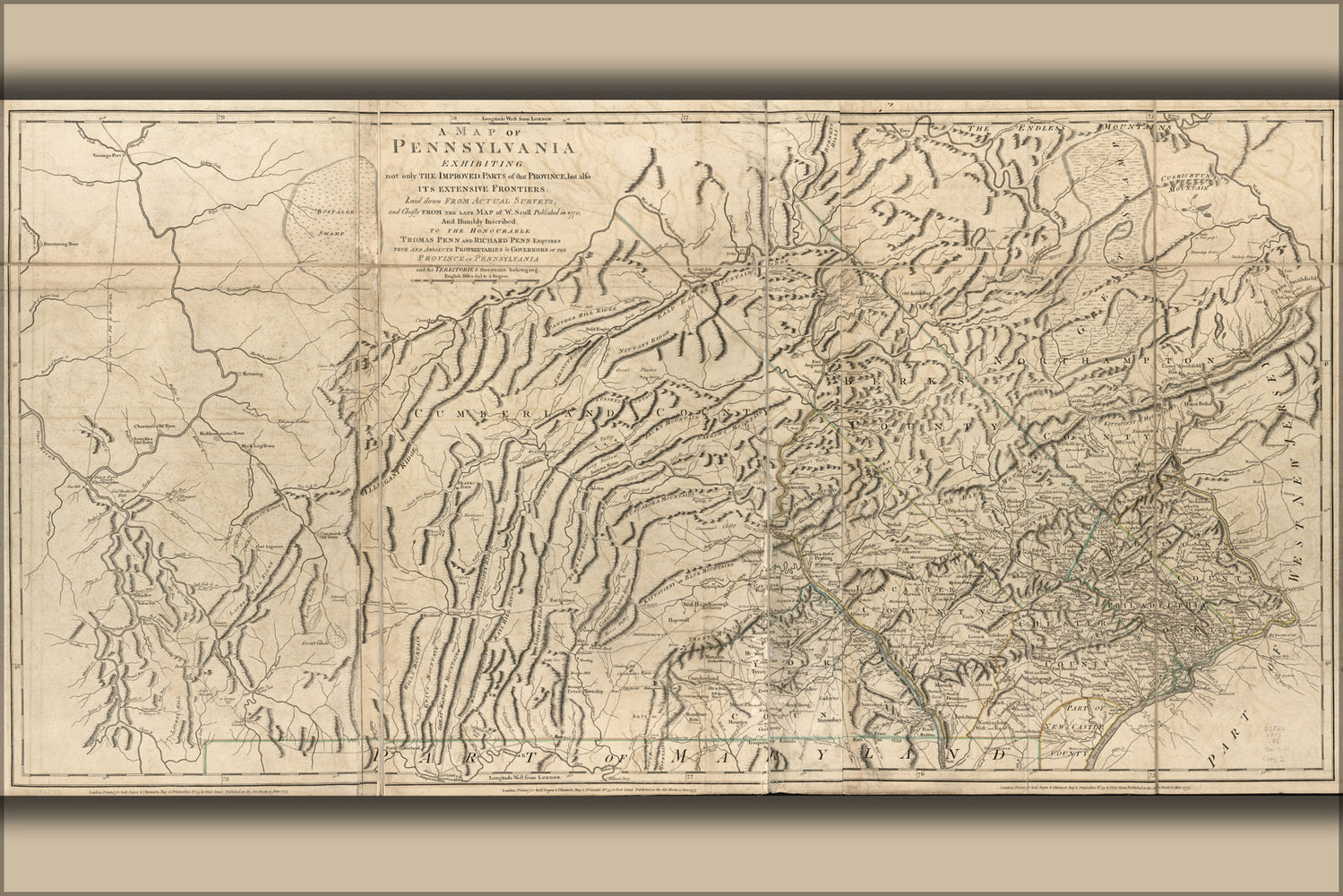 24"x36" Gallery Poster, Map of Pennsylvania 1775 p102