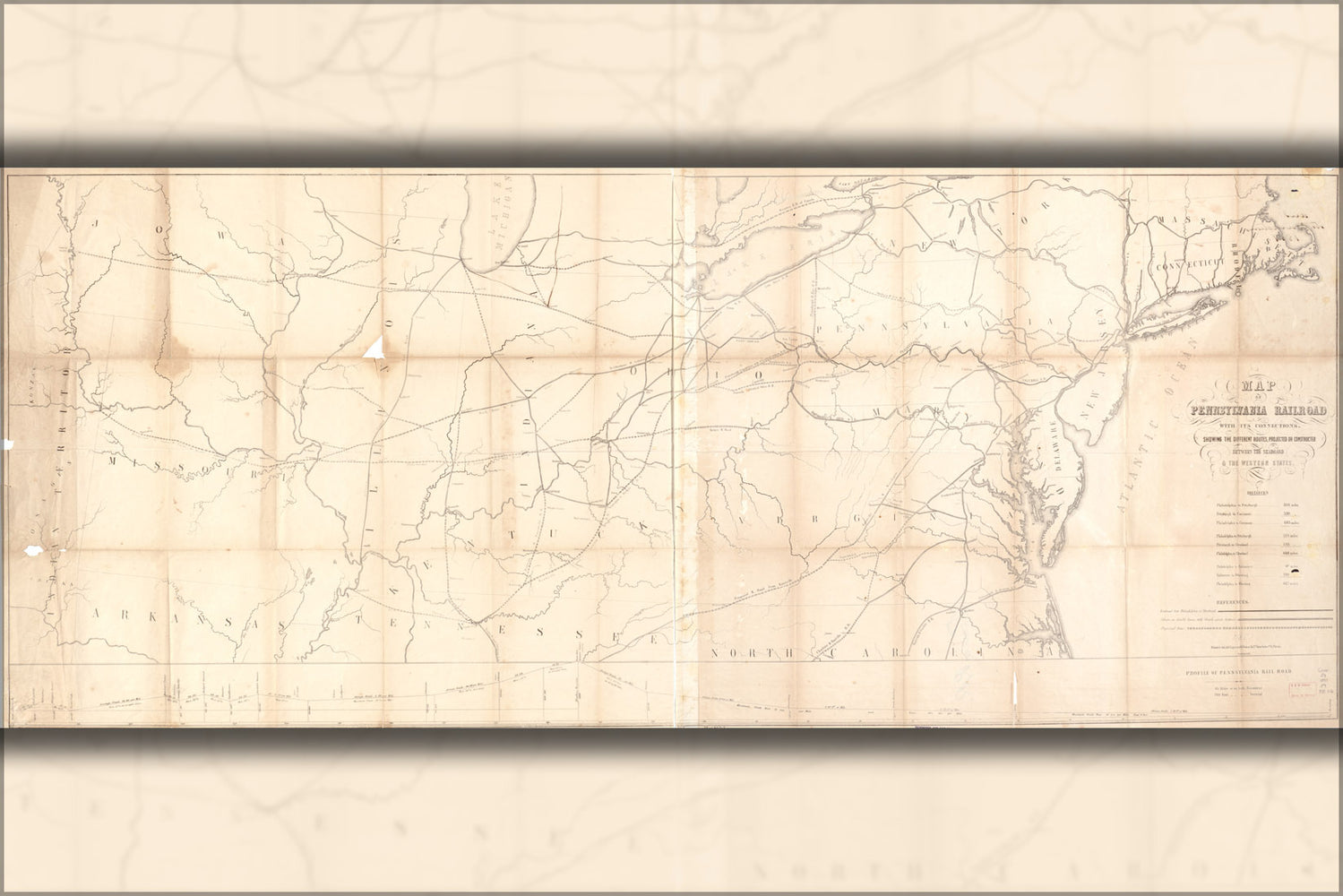 24"x36" Gallery Poster, Map of Pennsylvania Railroad 1851