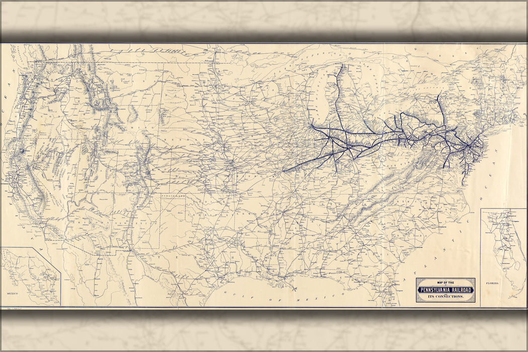 24"x36" Gallery Poster, Map of Pennsylvania Railroad united states 1889