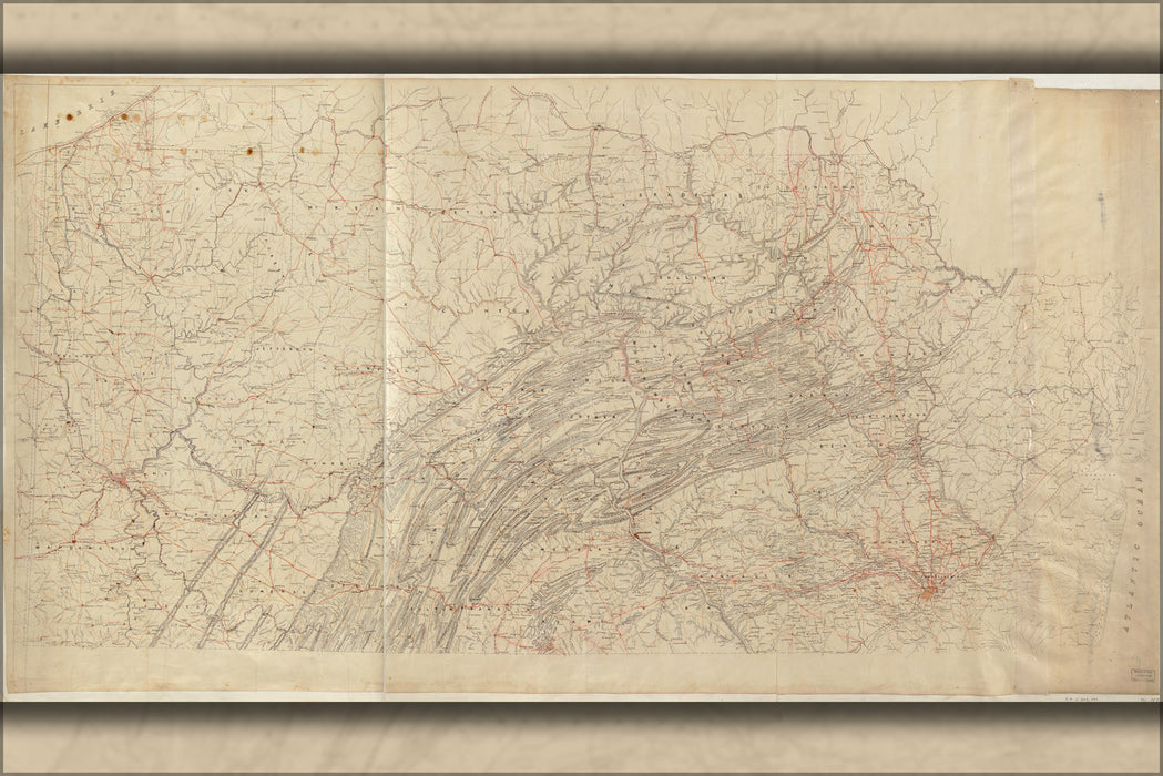 24"x36" Gallery Poster, Map of Pennsylvania and part of New Jersey 1860