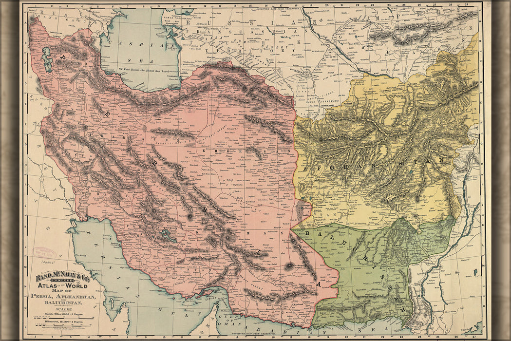 24"x36" Gallery Poster, Map of Persia, Afghanistan and pakistan 1892