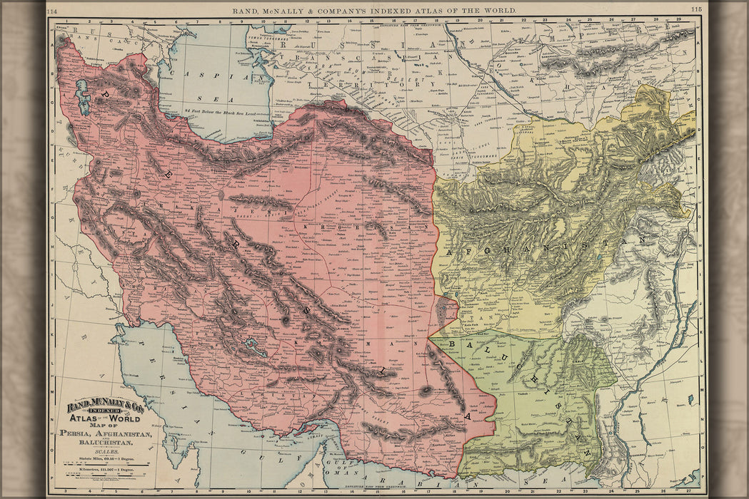 24"x36" Gallery Poster, Map of Persia, Afghanistan and pakistan 1897