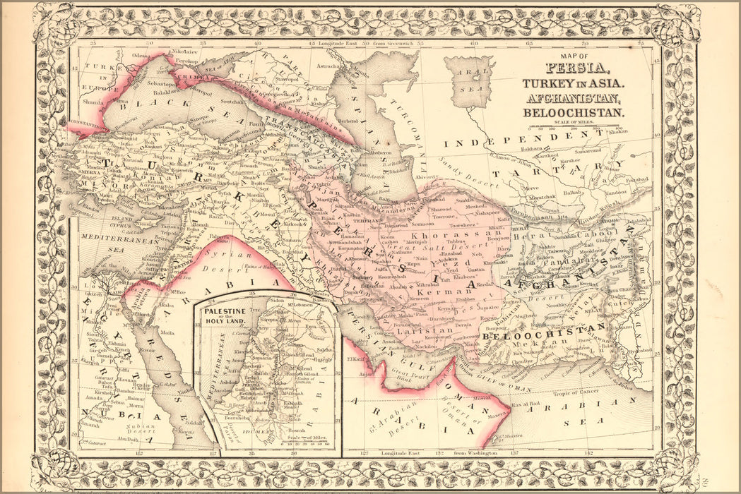 24"x36" Gallery Poster, Map of Persia Turkey Afghanistan pakistan 1869