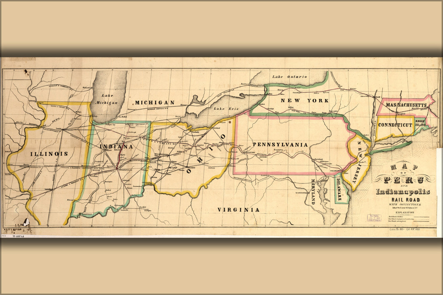 24"x36" Gallery Poster, Map of Peru and Indianapolis RailRoad 1850