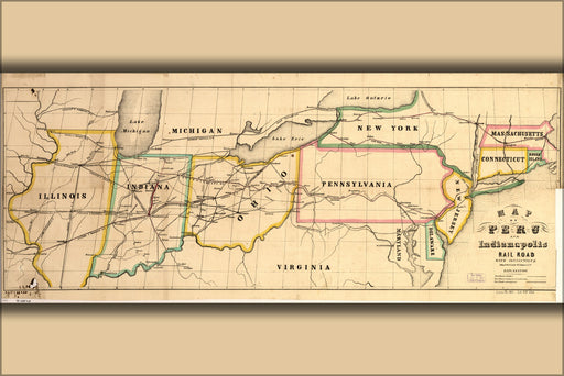 24"x36" Gallery Poster, Map of Peru and Indianapolis RailRoad 1850