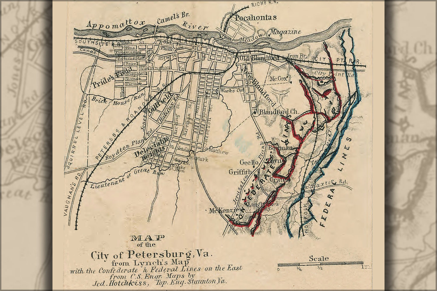 24"x36" Gallery Poster, Map of Petersburg, Virginia 1867