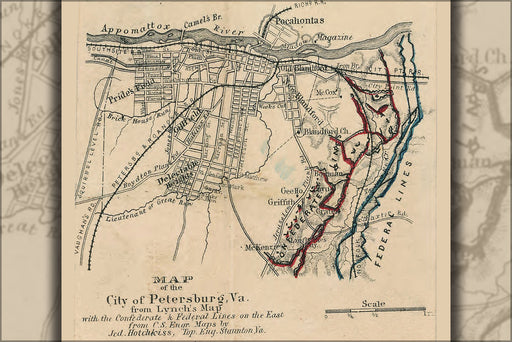 24"x36" Gallery Poster, Map of Petersburg, Virginia 1867