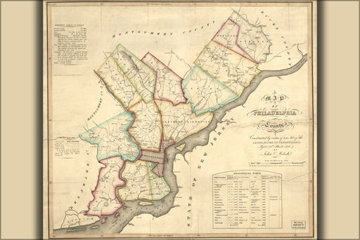 24"x36" Gallery Poster, Map of Philadelphia County 1819