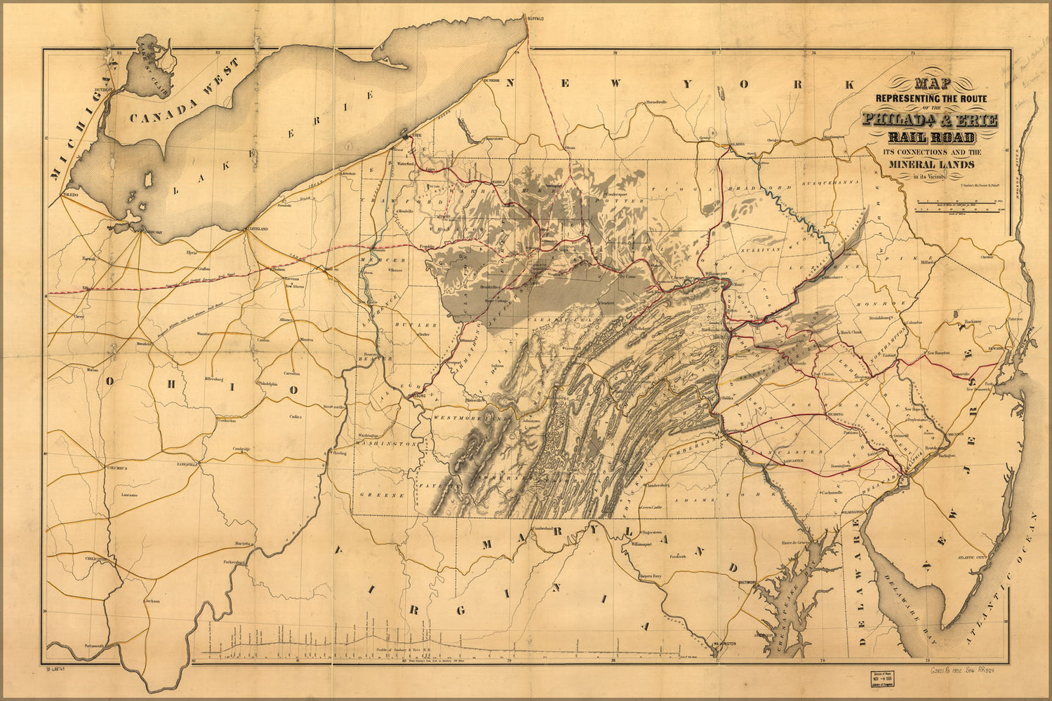 24"x36" Gallery Poster, Map of Philadelphia & Erie RailRoad 1852