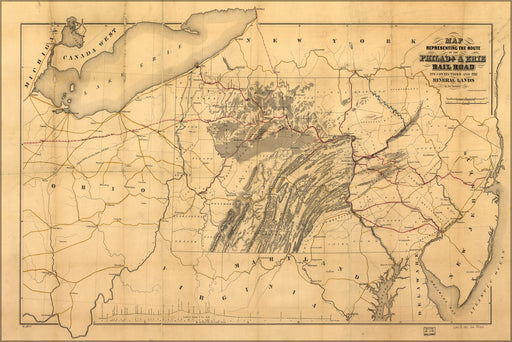 24"x36" Gallery Poster, Map of Philadelphia & Erie RailRoad 1852
