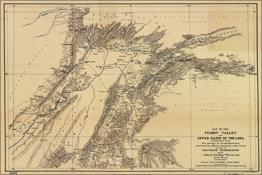 24"x36" Gallery Poster, Map of Pishin Valley 1880 afghanistan pakistan