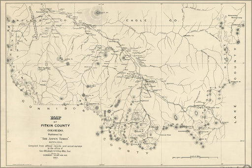 24"x36" Gallery Poster, Map of Pitkin County, Colorado 1884