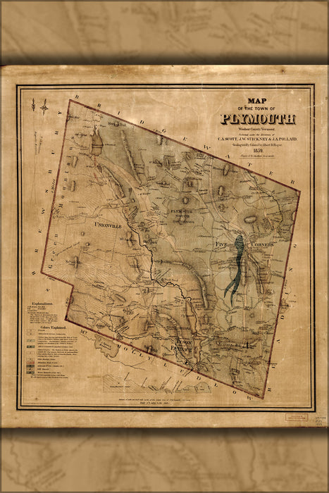 24"x36" Gallery Poster, Map of Plymouth, Windsor Co Vermont 1859