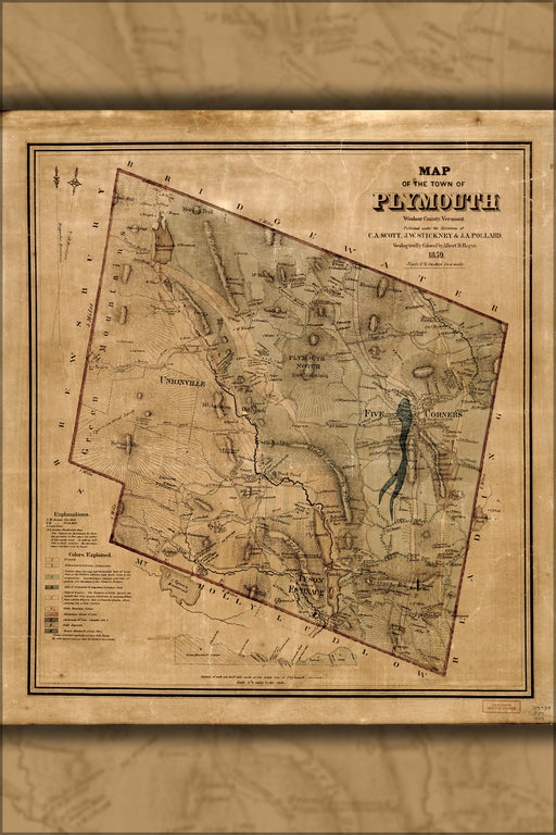 24"x36" Gallery Poster, Map of Plymouth, Windsor Co Vermont 1859