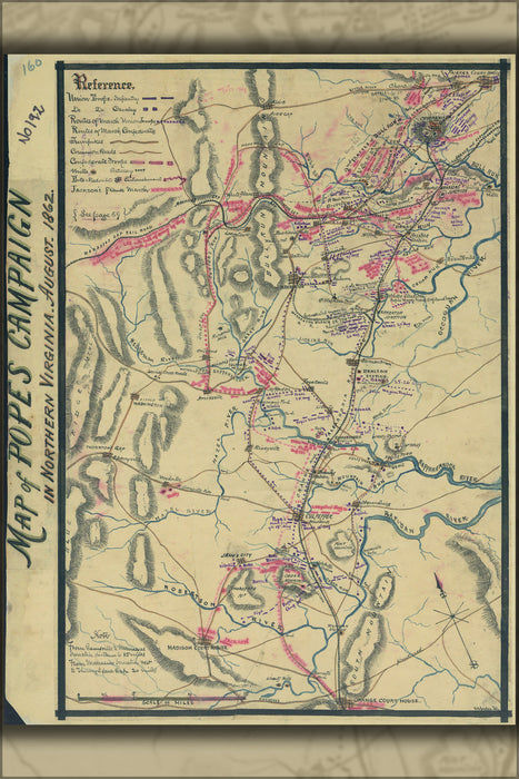 24"x36" Gallery Poster, Map of Popes [sic] campaign n Virginia 1862