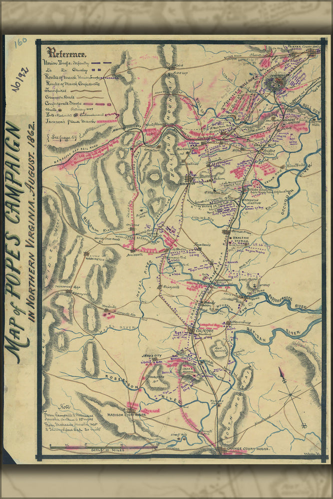 24"x36" Gallery Poster, Map of Popes [sic] campaign n Virginia 1862