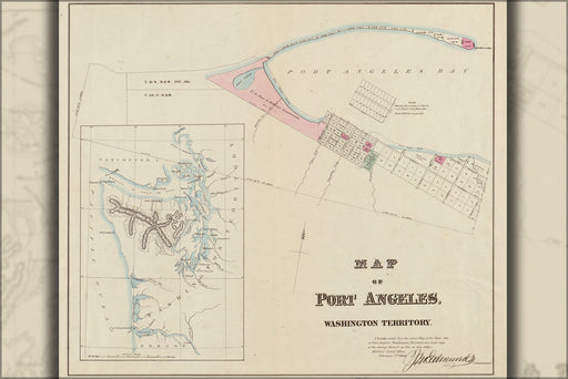 24"x36" Gallery Poster, Map of Port Angeles, Washington territory 1891