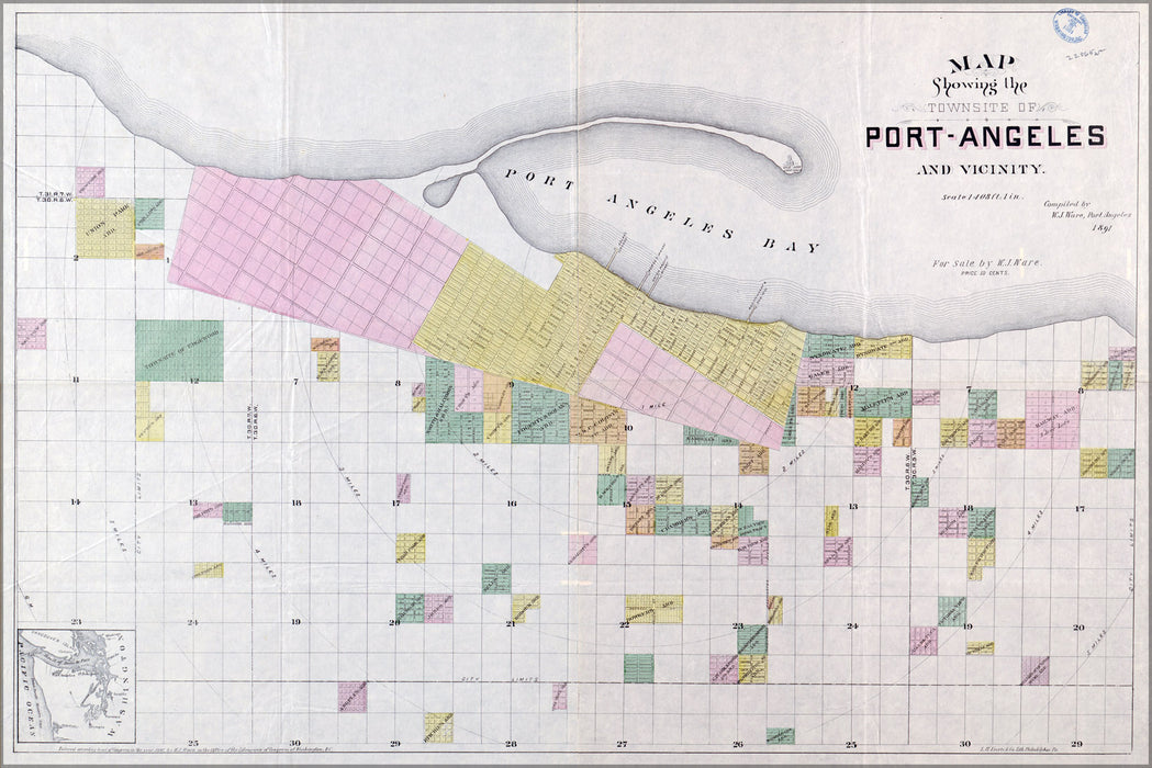 24"x36" Gallery Poster, Map of Port Angeles vicinty washington state 1891