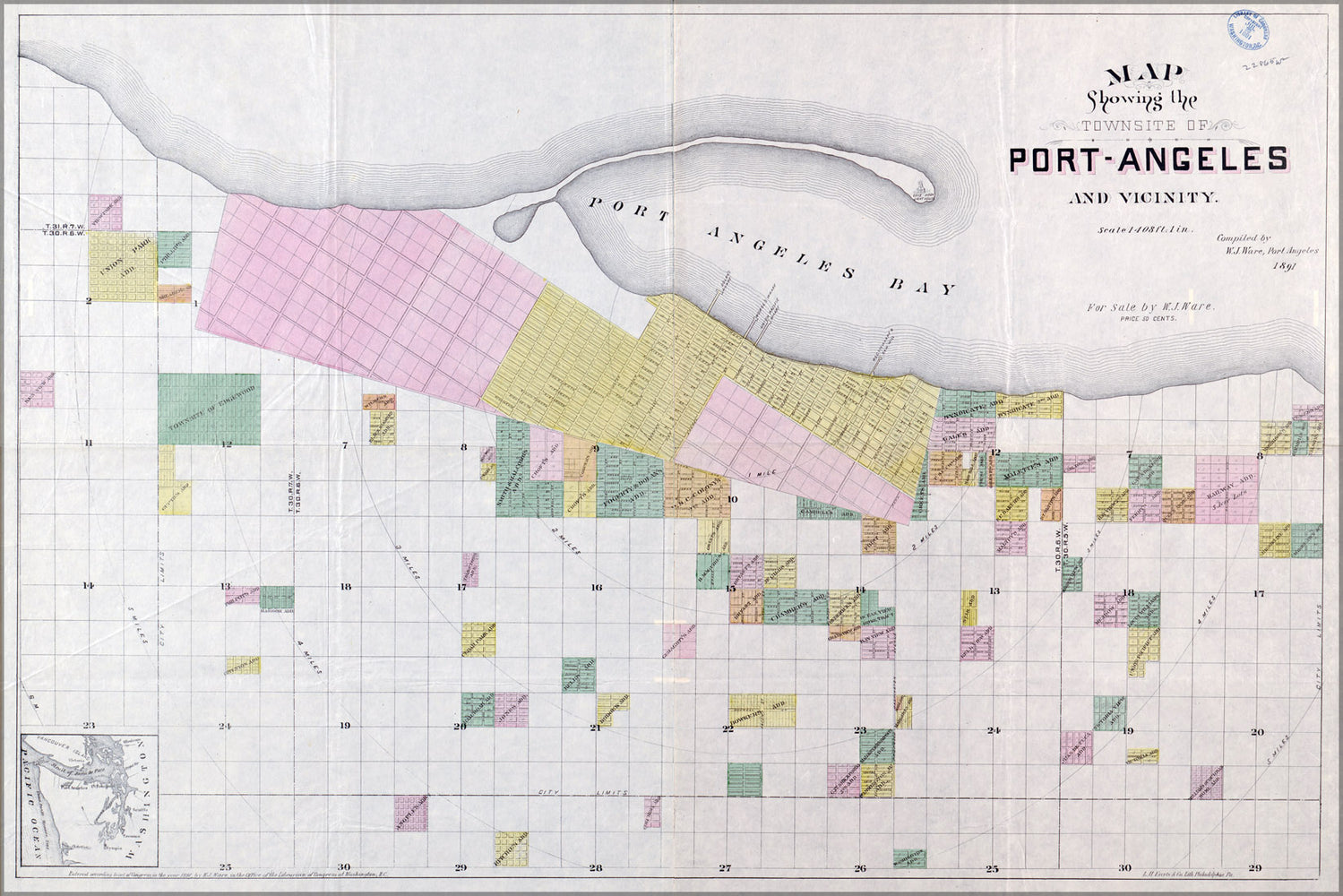 24"x36" Gallery Poster, Map of Port Angeles vicinty washington state 1891