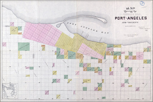 24"x36" Gallery Poster, Map of Port Angeles vicinty washington state 1891