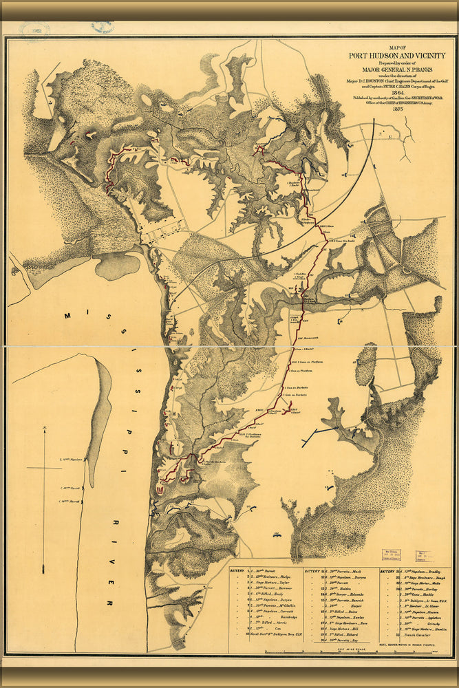 24"x36" Gallery Poster, Map of Port Hudson louisiana 1875