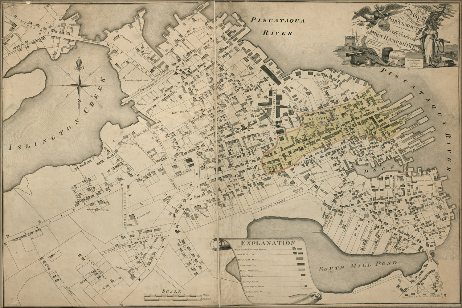 24"x36" Gallery Poster, Map of Portsmouth New Hampshire 1813
